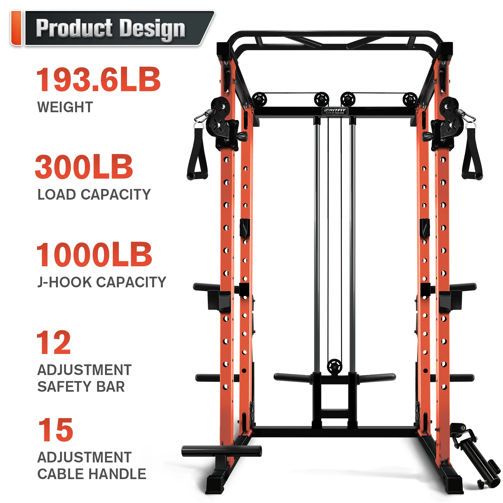 RitFit PPC03 Power Cage Home Gym Package with Adjustable Cable System - Image 4