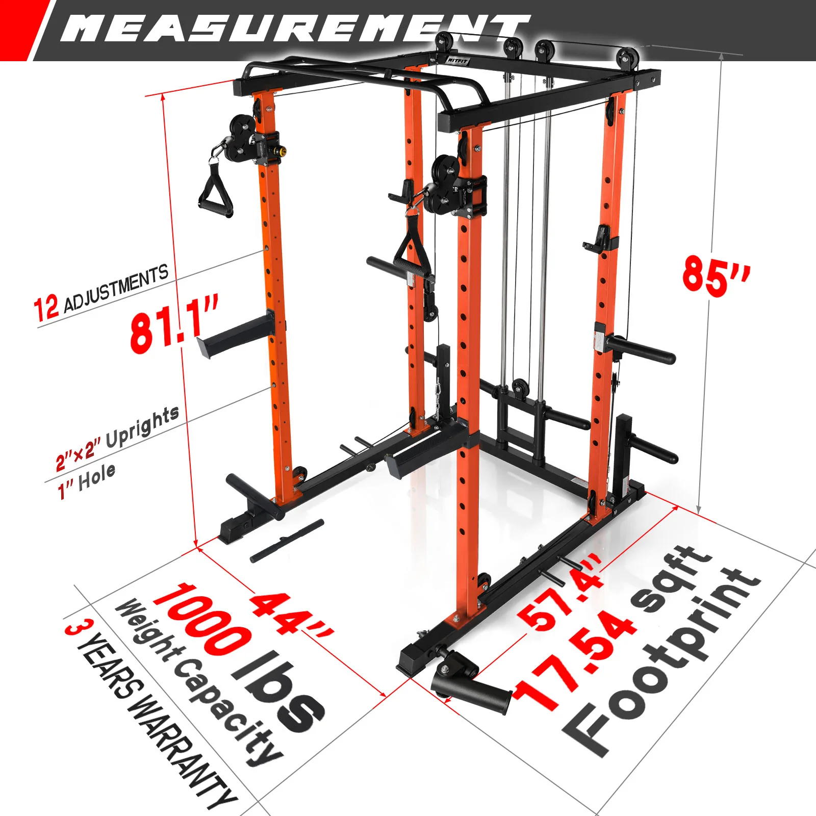 RitFit PPC03 1000lbs Power Cage with Smooth Cable System - Image 6