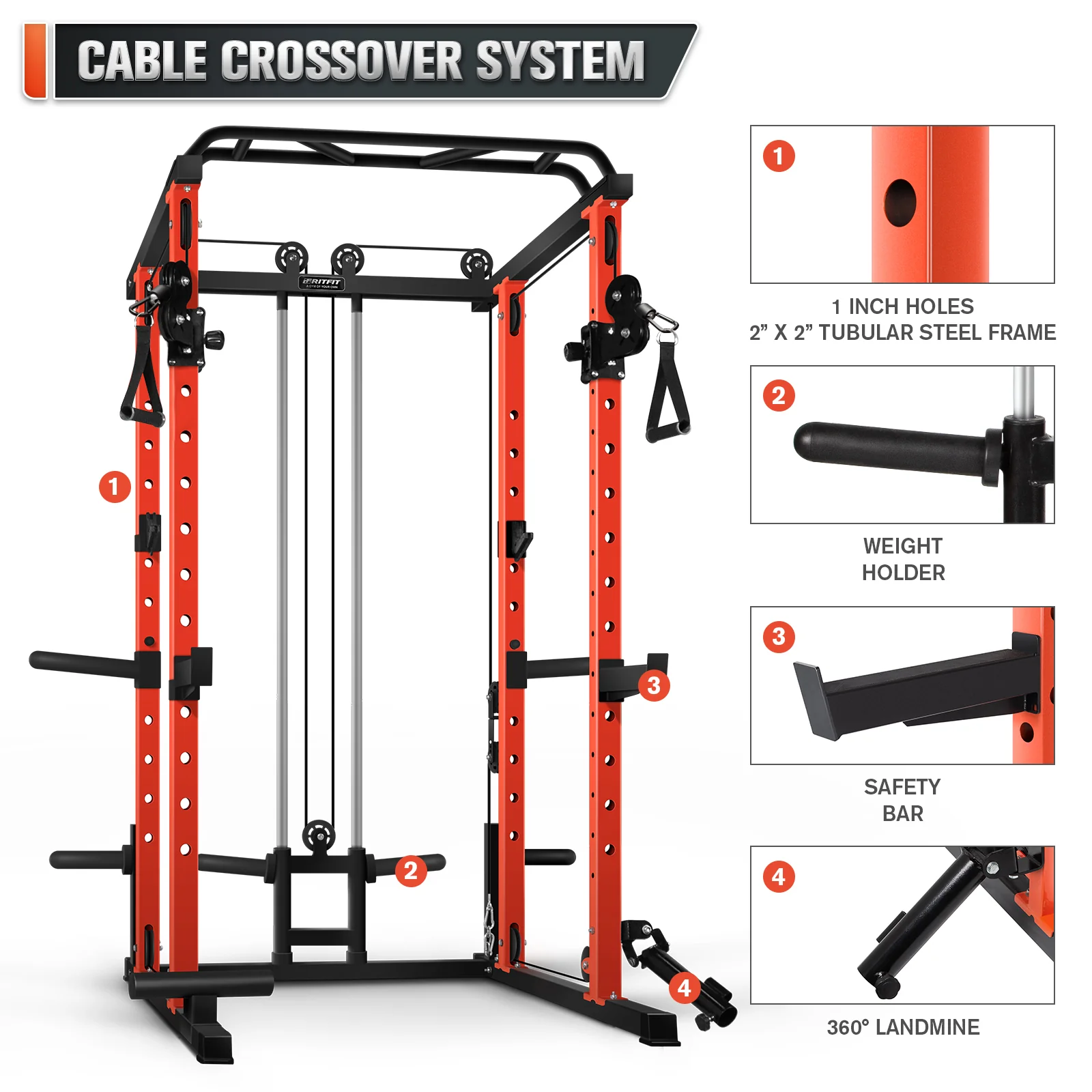 RitFit PPC03 1000lbs Power Cage with Smooth Cable System - Image 8