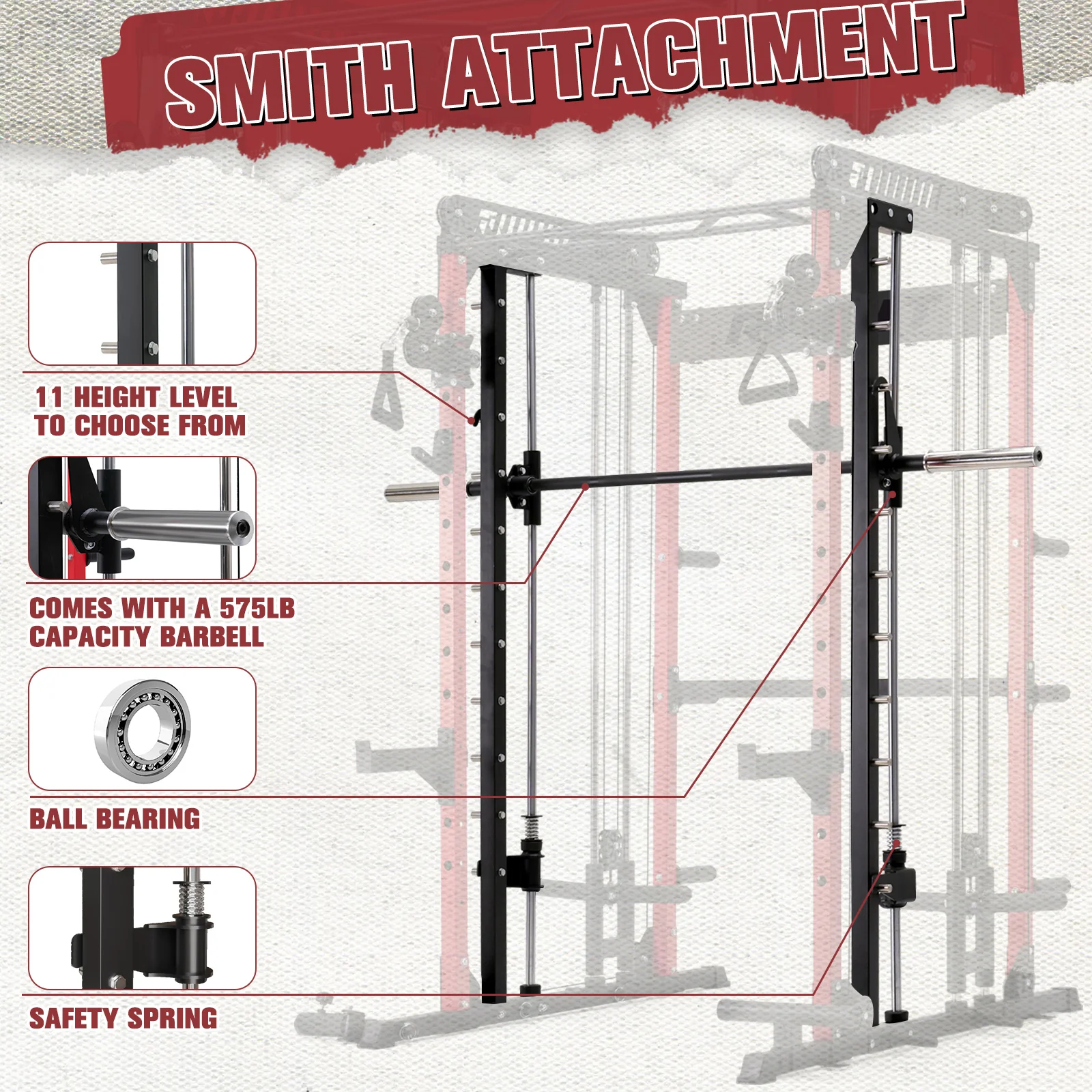 RitFit M1 Smith Machine with Cable Crossover System for Home Gym - Image 7