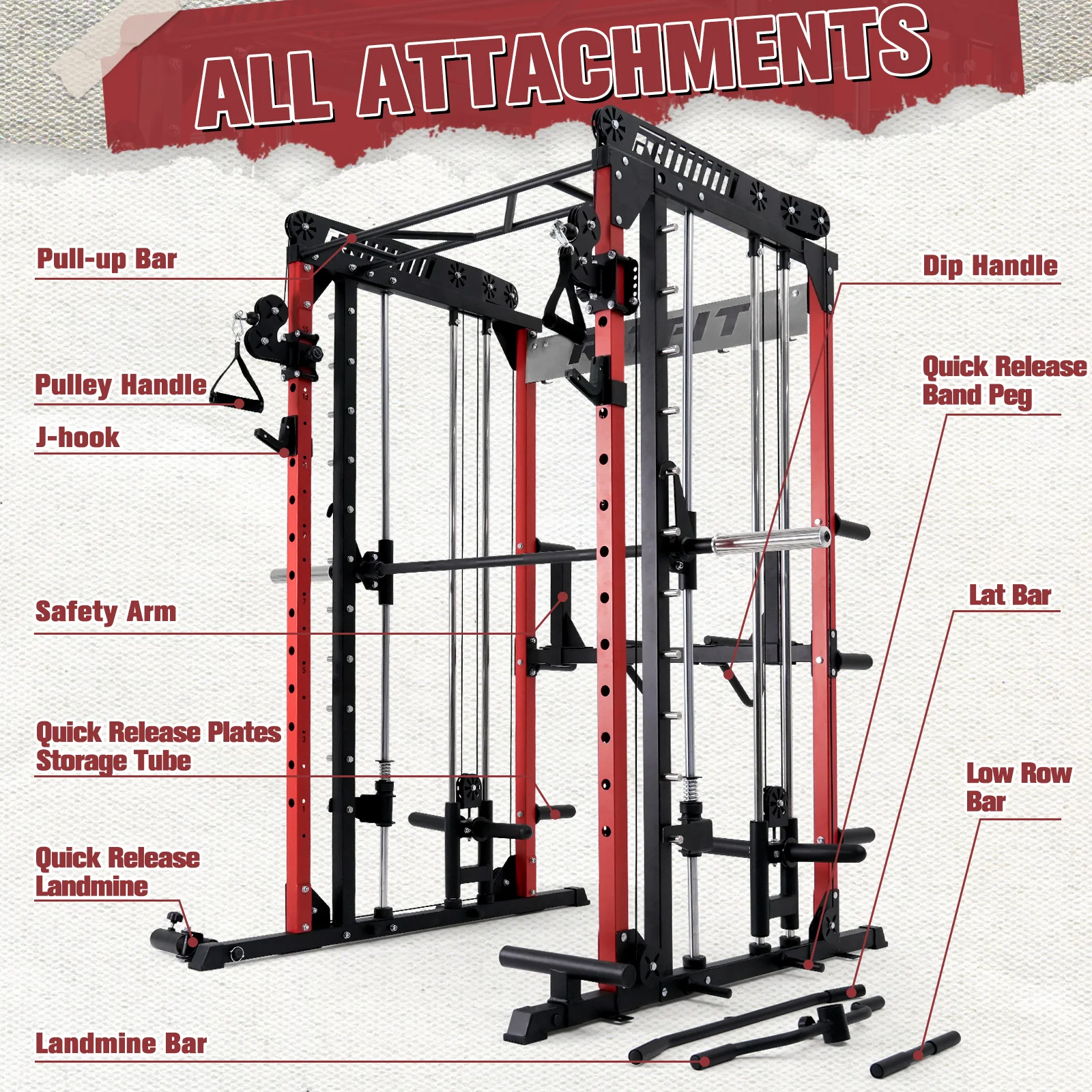 RitFit M1 Smith Machine with Cable Crossover System for Home Gym - Image 8