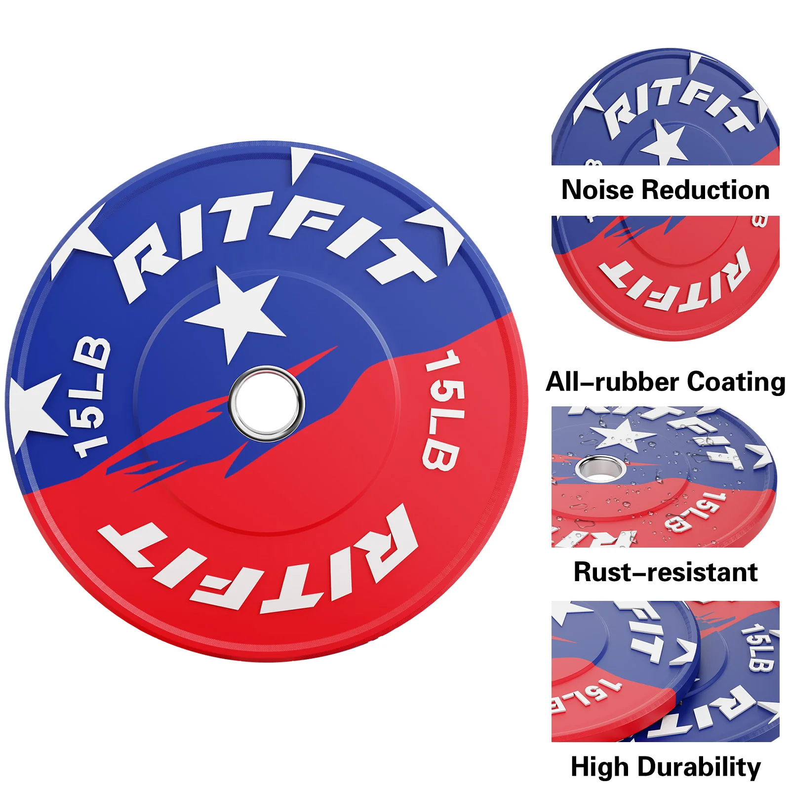 RitFit Patriotic Color Bumper Plates 2 Inch Olympic Rubber Weight Plates - Image 12