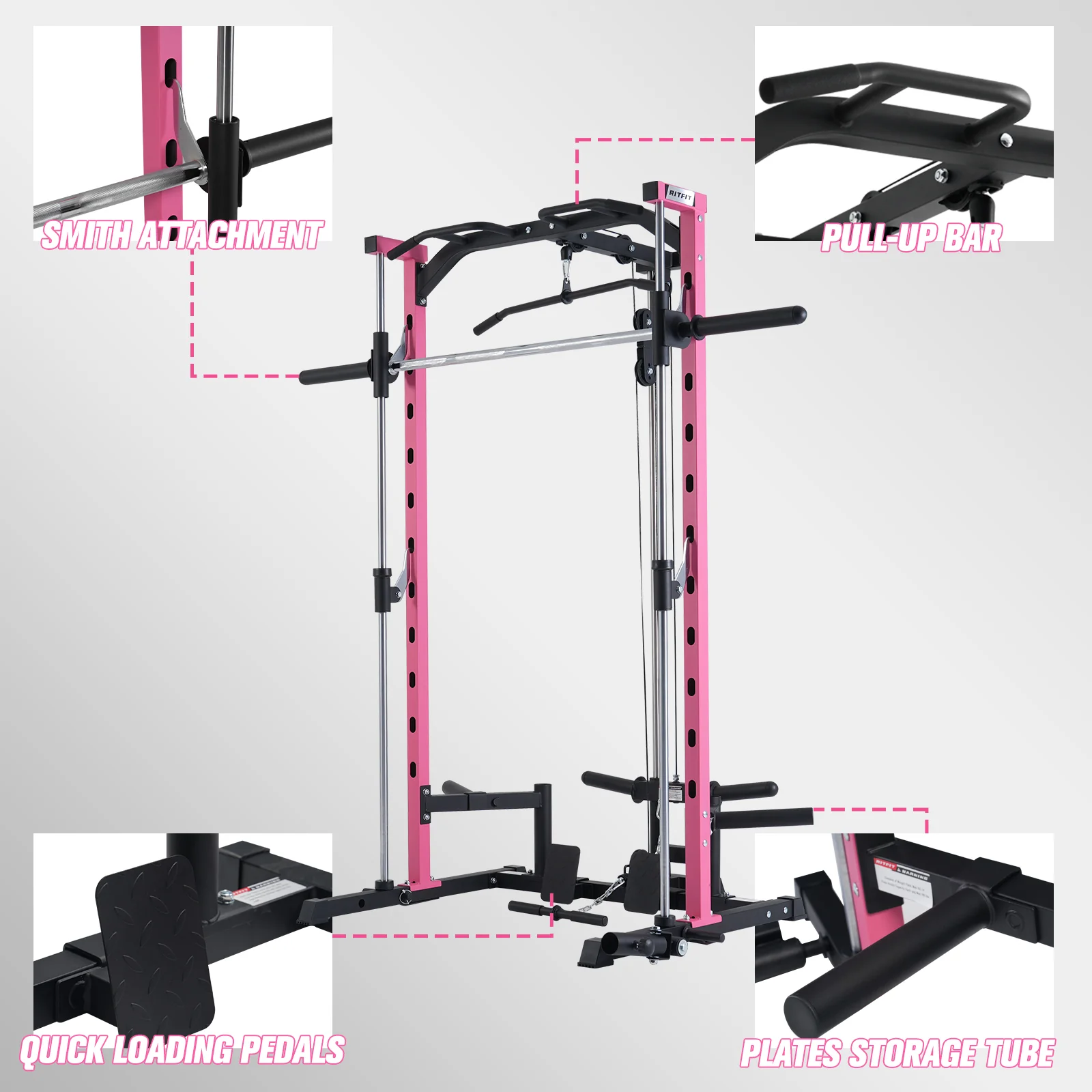 RitFit PSR05 2.0 Pink Smith Machine Package with LAT-Pull Down Attachments - Image 5